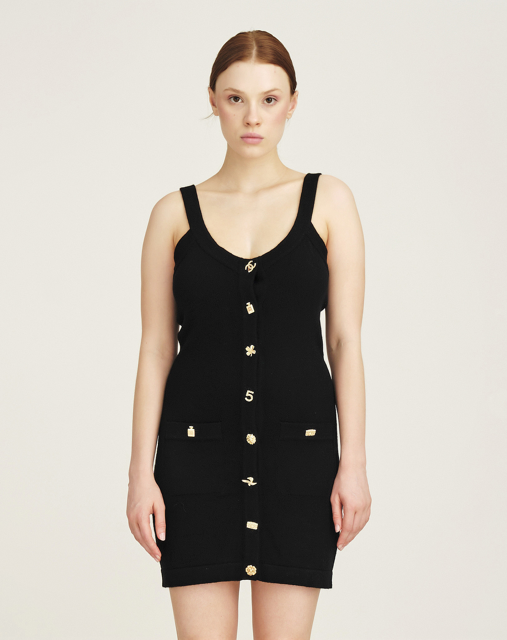 Chanel - Black Cashmere Lucky Charm Mini Dress 